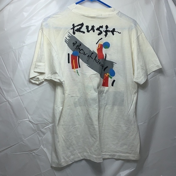 Vintage Rush Show of Hands Screen Stars White Tee Size L - Picture 3 of 7